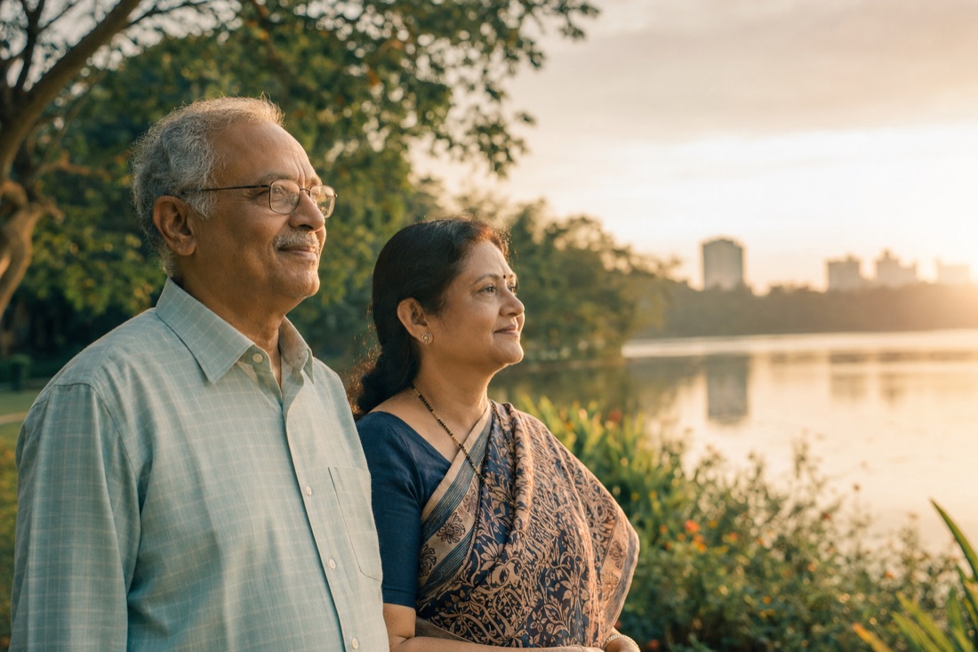 An older couple outdoors, seeing the world clearly