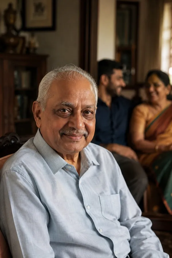 An older person seeing clearly again, at ease at home
