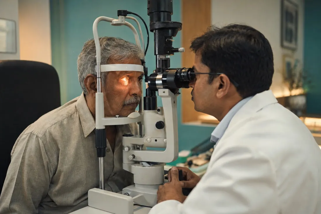 A full medical eye examination at a slit lamp